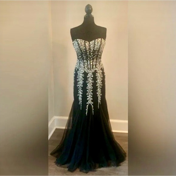 Jovani 5908 Size 6 Strapless Sweetheart Corset Bodice Mermaid Formal Dress Black - Picture 1 of 16